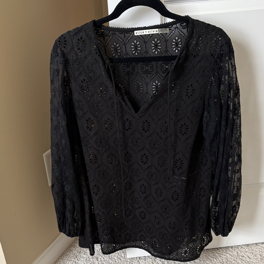 Alice + Olivia Black Eyelet Blouse